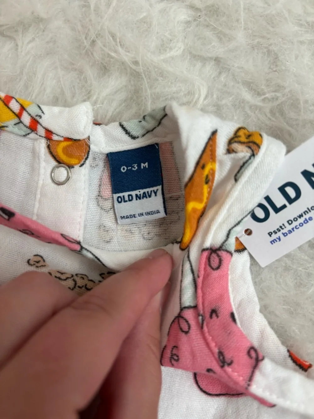 Old Navy White Baby Romper with Colorful, Festive Summer Snack AOP